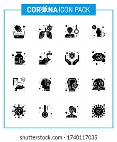 Coronavirus Precaution Tips icon for healthcare guidelines presentation 16 Solid Glyph Black icon pack such as drugs; hands; fever; disease; covid viral coronavirus 2019-nov disease Vector Design