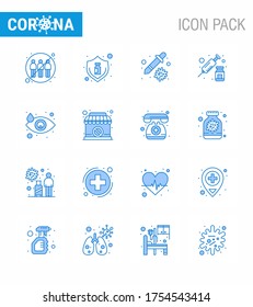 Coronavirus Precaution Tips icon for healthcare guidelines presentation 16 Blue icon pack such as vaccine; injection; virus; drugs; pipette viral coronavirus 2019-nov disease Vector Design Elements