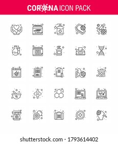Coronavirus Precaution Tips icon for healthcare guidelines presentation 25 line icon pack such as skull; death; bottle; coronavirus; wash viral coronavirus 2019-nov disease Vector Design Elements