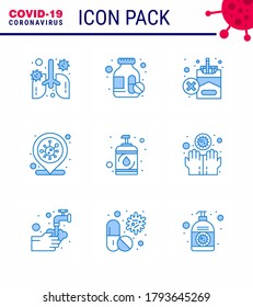 Coronavirus Precaution Tips icon for healthcare guidelines presentation 9 Blue icon pack such as disease; infection place; forbidden; covid; location viral coronavirus 2019-nov disease Vector Design