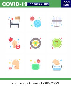 Coronavirus Precaution Tips icon for healthcare guidelines presentation 9 Flat Color icon pack such as  hands; dirty; virus; covid; practicum viral coronavirus 2019-nov disease Vector Design Elements