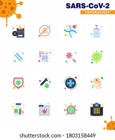 Coronavirus Precaution Tips icon for healthcare guidelines presentation 16 Flat Color icon pack such as drugs; hand; dna; disease; virus viral coronavirus 2019-nov disease Vector Design Elements