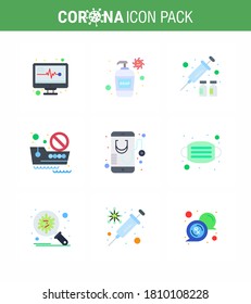Coronavirus Precaution Tips icon for healthcare guidelines presentation 9 Flat Color icon pack such as  medical; health; protection; travel; cruise viral coronavirus 2019-nov disease Vector Design