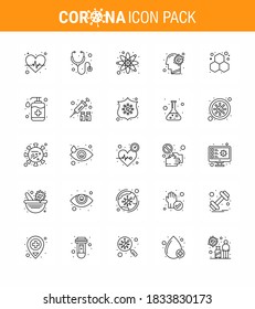 Coronavirus Precaution Tips icon for healthcare guidelines presentation 25 line icon pack such as experiment; brain; laboratory; virus; flu viral coronavirus 2019-nov disease Vector Design Elements