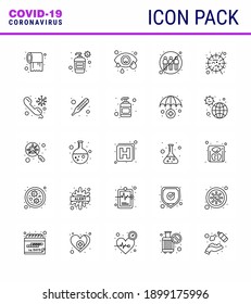 Coronavirus Precaution Tips icon for healthcare guidelines presentation 25 line icon pack such as flu; infection; conjunctivitis; human; communication viral coronavirus 2019-nov disease Vector Design
