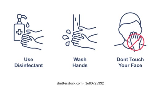 Coronavirus Precaution Tips Linear Icons On White Background