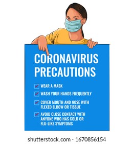 Coronavirus precautions poster vector illustration