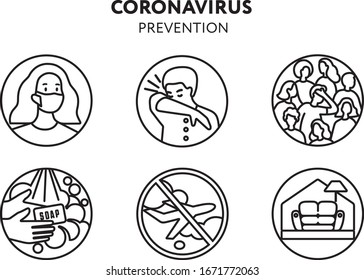 Coronavirus prevent line vector icons