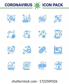 Coronavirus Prevention 25 icon Set Blue. virus; attack; cleaning; skeleton; bones viral coronavirus 2019-nov disease Vector Design Elements