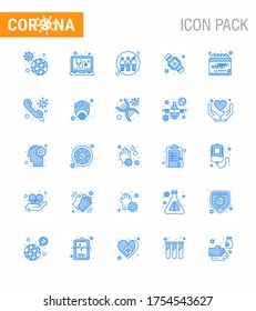 Coronavirus Prevention 25 icon Set Blue. washing; seconds; service; hands hygiene; infection viral coronavirus 2019-nov disease Vector Design Elements