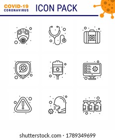 Icono de Coronavirus Prevention 25 Set Blue.  tratamiento; goteo; primeros auxilios; virus; protección coronavirus viral 2019-nov Enfermedad Vector Elementos de diseño