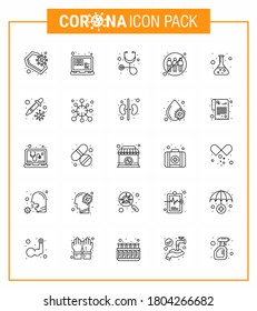 Coronavirus Prevention 25 icon Set Blue. Kolben, Infektion; Ernennung; menschlich; Kommunikations-Virus Coronavirus 2019-nov Krankheit Vektor Design Elements