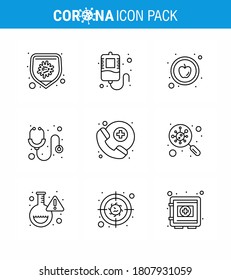 Coronavirus Prevention 25 icon Set Blue.  Bakterien; medizinische Hilfe; Lebensmittel; Bereitschaftsarzt; medizinisches virales Coronavirus 2019-nov Krankheit Vectordesign Elements