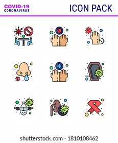 Icono de Coronavirus Prevention 25 Set Blue. manos; infección nasal; covid; enfermedad; Enfermedad del virus del coronavirus viral infeccioso 2019-nov Elementos de diseño del vector