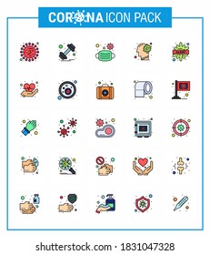Coronavirus Prevention 25 icon Set Blue. Gehirn; Krankheit; Sport; Grippe; Sicherheitsviruscoronavirus 2019-nov Krankheit Vektor Design Elements