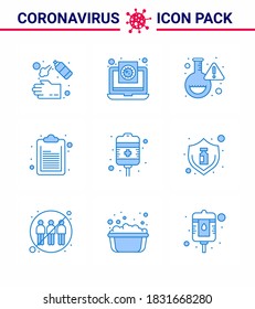 Coronavirus Prevention 25 icon Set Blue. drip; document; report; check list; research viral coronavirus 2019-nov disease Vector Design Elements