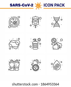 Coronavirus Prevention 25 icon Set Blue.  soap; bottle; dna; hand soap; hand viral coronavirus 2019-nov disease Vector Design Elements