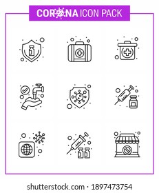 Icono de Coronavirus Prevention 25 Set Blue.  inyección; virus; proteger; escudo; protección coronavirus viral 2019-nov Enfermedad Vector Elementos de diseño
