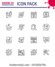 Coronavirus Prevention 25 icon Set Blue. Forschung; Kolben, medizinisch, Prüfung; Viruscoronavirus 2019-nov Krankheit Vektor Design Elements