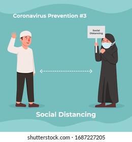 Coronavirus Prevention Ads Illustration Social Distancing Two Kids Cartoon