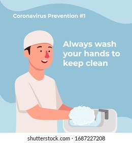 Coronavirus Prevention Ads Template Illustration Arabian Kids Washing Hands Cartoon