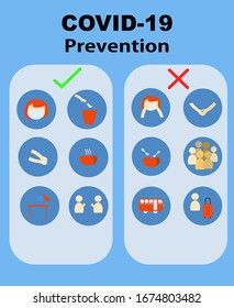 Coronavirus prevention banner warning  how to protect yourself  and people from 2019-ncov, do and dont behavior. Vector design.
