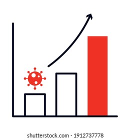 coronavirus prevention concept, bar chart with coronavirus symbol and ascending arrow over white background, colorful design, vector illustration