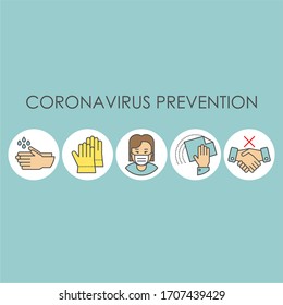 Coronavirus prevention flat vector icons. Stop virus vector signs