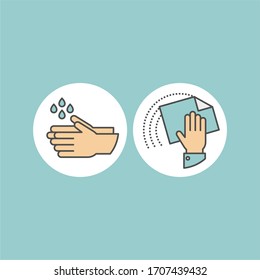 Coronavirus prevention flat vector icons. Stop virus vector signs