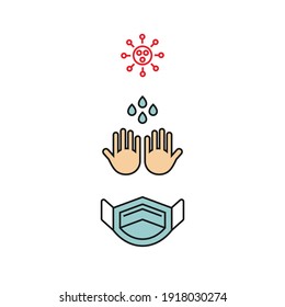 Iconos vectoriales planos de prevención del coronavirus. Detener señales vectoriales de virus