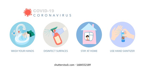 Coronavirus prevention icon set, covid-19 quarantine motivational symbols collection, 2019-nCoV wuhan virus vector illustration
