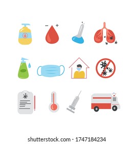 Coronavirus Prevention. Coronavirus icon set for infographic or website. New epidemic. Safety, health, remedies and prevention of viral diseases. Isolation. Vector illustration
