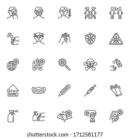 Coronavirus Prevention line icons set. linear style symbols collection, outline signs pack. Covid-19, 2019-ncov vector graphics. Set includes icons as medical mask, hands washing, sanitizer, gloves