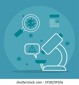 prevención de coronavirus y diseño microscopio de covid 19 virus 2019 tema de ncov ilustración vectorial