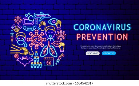 Coronavirus Prevention Neon Banner Design. Vector Illustration of Medical Promotion.