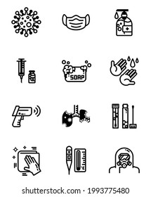 Coronavirus prevention outline icons set.