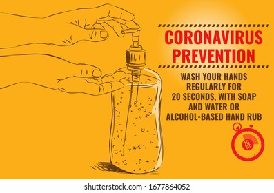 Coronavirus prevention precautions wash hands poster vector illustration