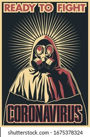 Coronavirus Prevention Propaganda Poster, Doctor in Gas Mask