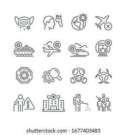 Coronavirus prevention related icons: thin vector icon set, black and white kit