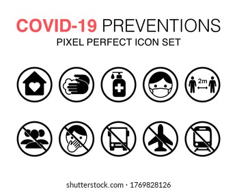 Coronavirus prevention set. COVID-19. Related vector icons. Contains such Icons as face mask, antiseptic and more. Pixel perfect. Poster