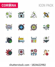 Coronavirus Prevention Set Icons. 16 Flat Color Filled Line icon such as conjunctivitis; twenty; sign; seconds; care viral coronavirus 2019-nov disease Vector Design Elements
