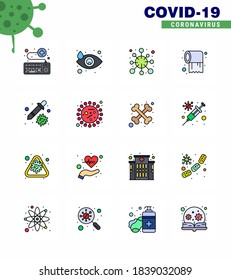 Coronavirus Prevention Set Icons. 16 Flat Color Filled Line icon such as care; roll; tear; paper; corona viral coronavirus 2019-nov disease Vector Design Elements
