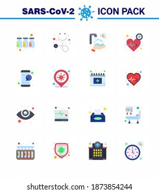 Coronavirus Prevention Set Icons. 16 Flat Color icon such as online; care; protect hands; time; heart viral coronavirus 2019-nov disease Vector Design Elements