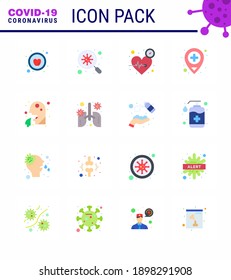 Coronavirus Prevention Set Icons. 16 Flat Color icon such as healthcare; vomit; heart; medical; hospital viral coronavirus 2019-nov disease Vector Design Elements