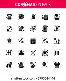Symbole zur Vorbeugung von Coronavirus. 25 Solid-Glyph-Symbol wie Hände; Rauchen; schmutzig; nein, Viruscoronavirus 2019-nov Krankheit Vektor Design Elements