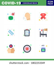 Coronavirus Prevention Set Icons. 9 Flat Color icon such as  fitness; sign; couph; ribbon; hiv viral coronavirus 2019-nov disease Vector Design Elements