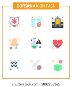 Coronavirus Prevention Set Icons. 9 Flat Color icon such as  lab; nose infection; health care; nasal infection; cold viral coronavirus 2019-nov disease Vector Design Elements