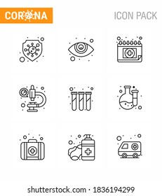 Coronavirus Prevention Set Icons. 9 Line icon such as  test; experiment; calendar; virus; laboratory viral coronavirus 2019-nov disease Vector Design Elements