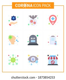 Coronavirus Prevention Set Icons. 9 Flat Color icon such as  mortality; count; hospital; virus; nose viral coronavirus 2019-nov disease Vector Design Elements