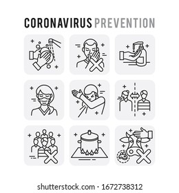 Coronavirus Prevention Set Icons Thin Style Pictogram Minimalist - Shutterstock ID 1672738312